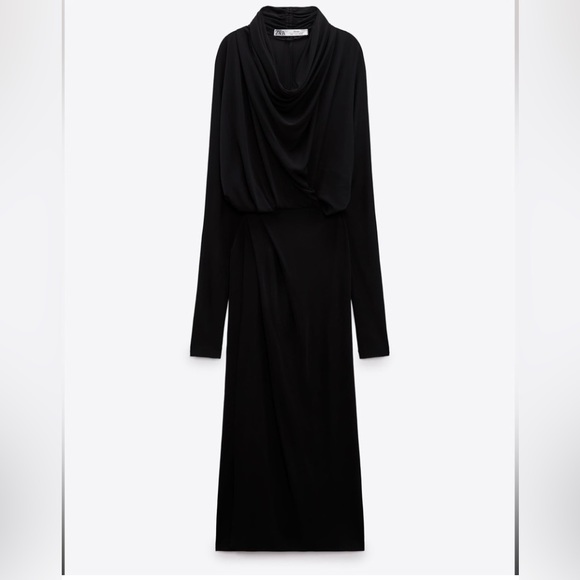 ZARA DRAPE MIDI DRESS LIMITED EDITION SIZE XS COLOR BLACK NWT - Picture 5 of 11